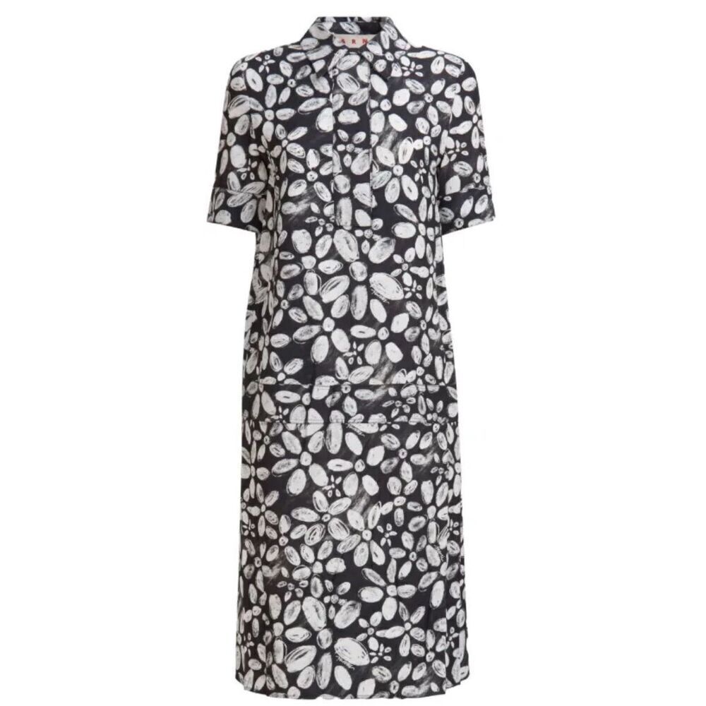 Marni blooming envers midi shirt dress in black & white NWT Size 38/ US 2
